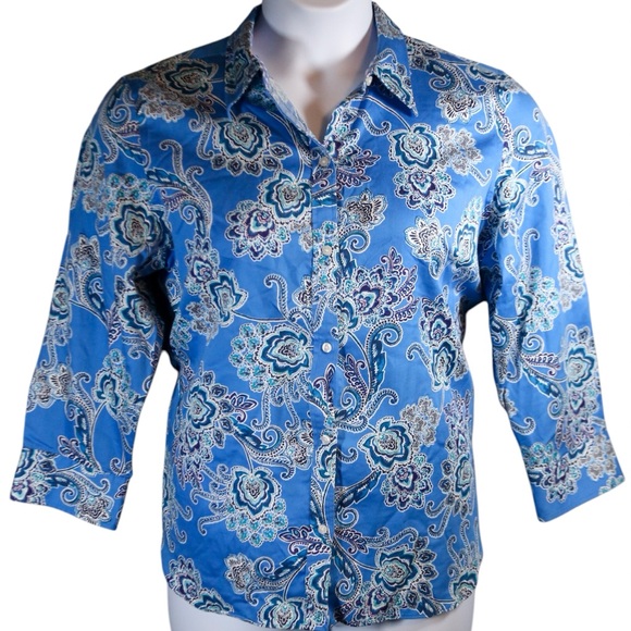 Chaps Tops - Chaps Floral Paisley Women's Button Down 2X